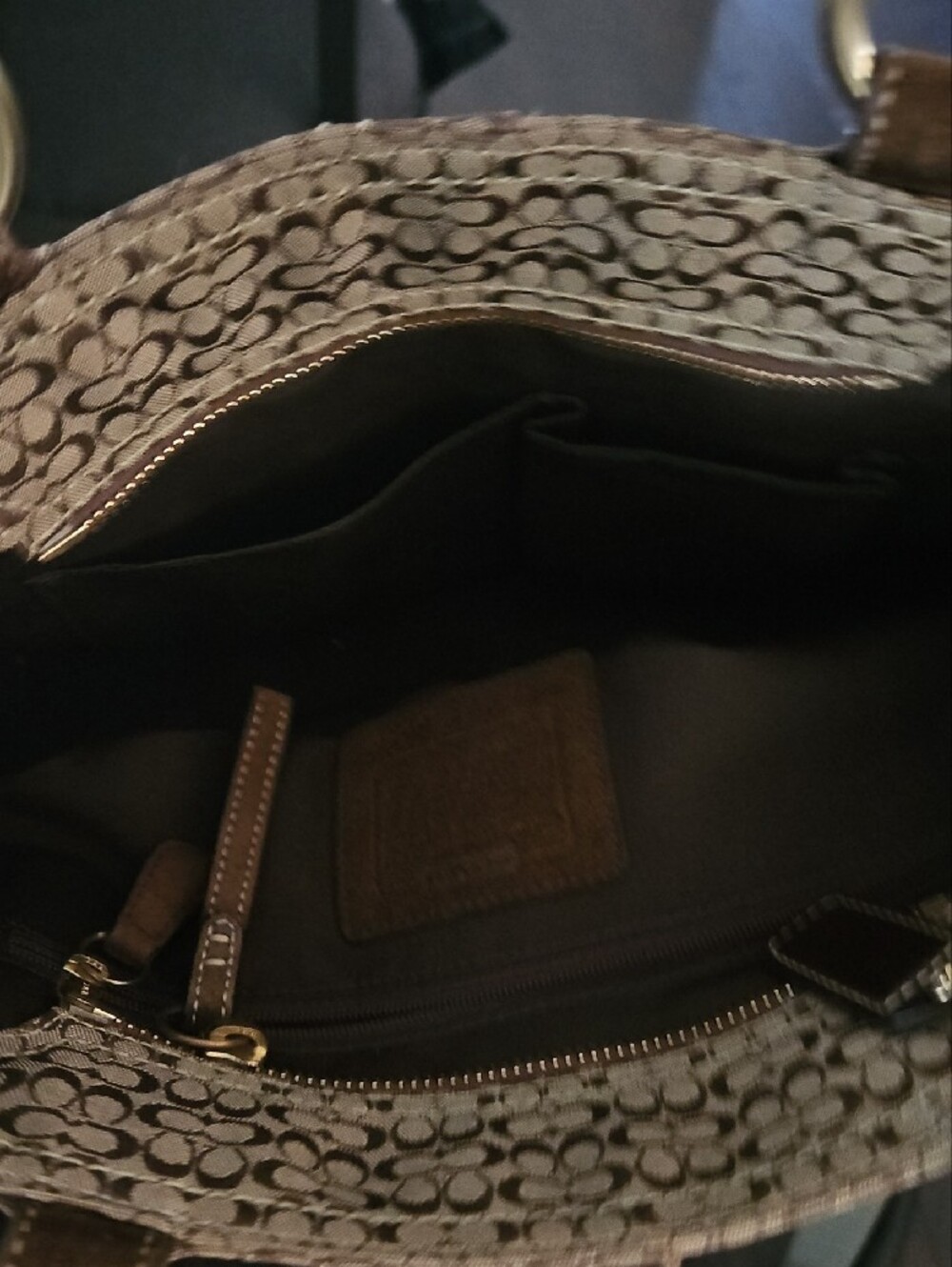 Coach Beige Patterned Canvas Tote with Brown Leather Trim - Picture 7 of 9